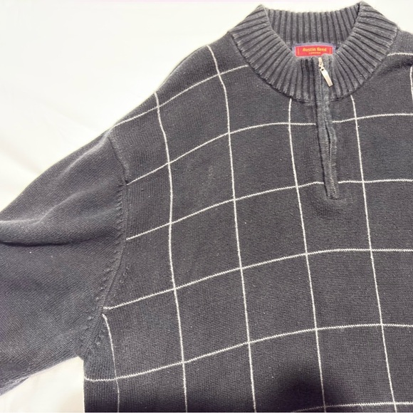 Vintage Austin Reed London Men's Navy Blue Geometric 1/4 Zip Sweater 2XL - Picture 7 of 14
